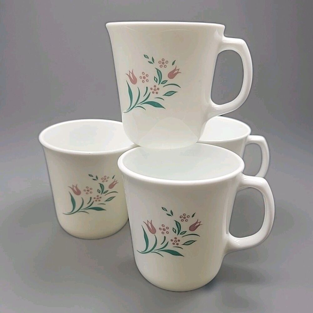 Corning “ Rose Marie”  Set 4 Coffee/Tea Mugs~8oz Discontinued Pattern Exc Cond